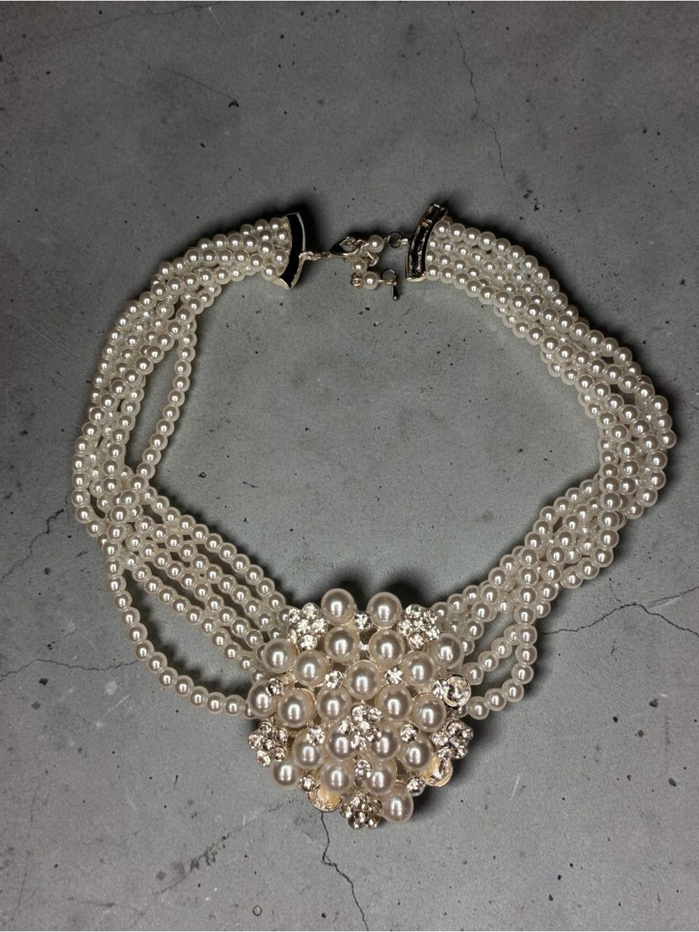 Classic Faux Pearl Multi-Strand Statement Necklace - White